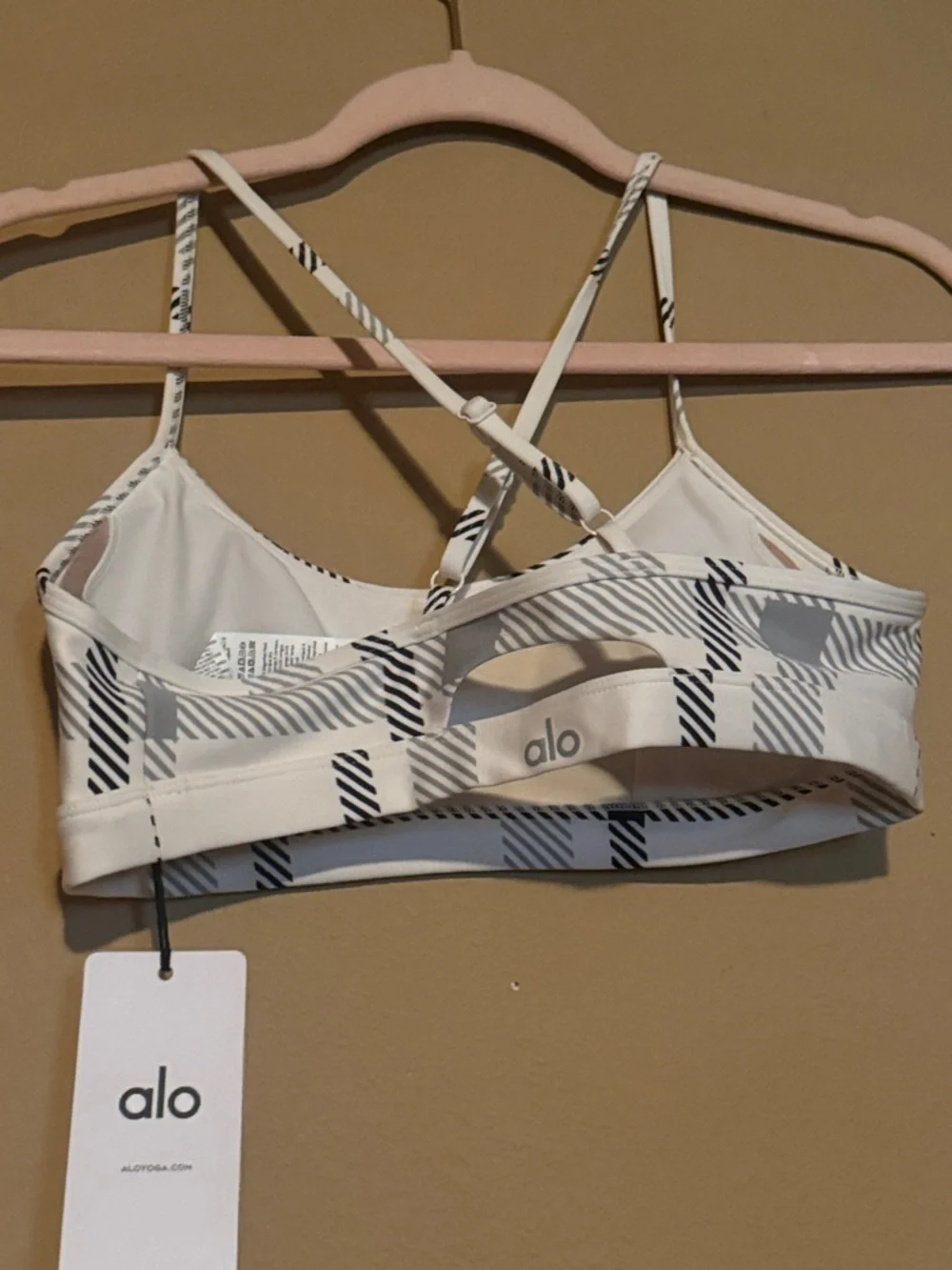 ALO Yoga White Plaid Strappy Sports Bra - Picture 3 of 3
